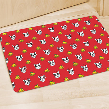 Christmas French Bulldog Santa Print Polyester Doormat