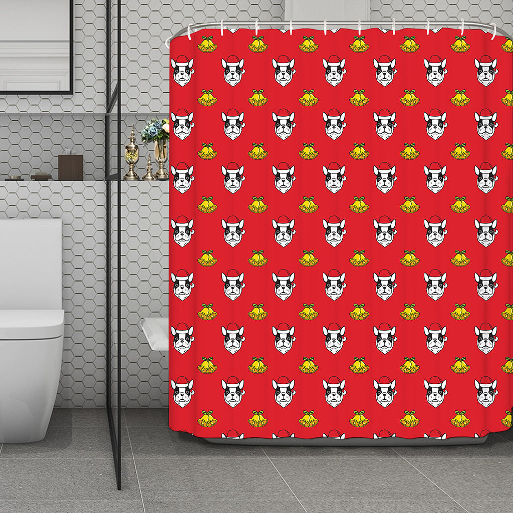 Christmas French Bulldog Santa Print Polyester Shower Curtain