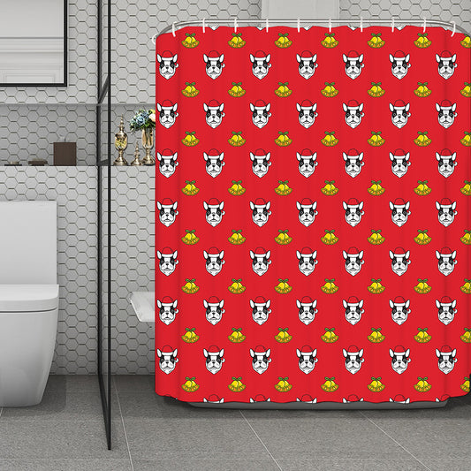 Christmas French Bulldog Santa Print Polyester Shower Curtain