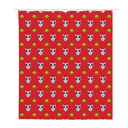 Christmas French Bulldog Santa Print Polyester Shower Curtain