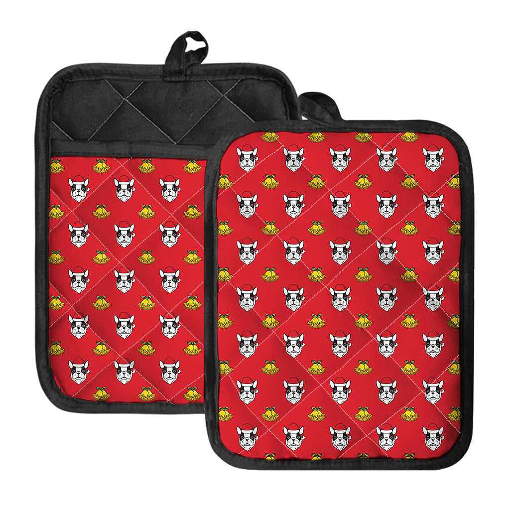 Christmas French Bulldog Santa Print Pot Holders With Pocket