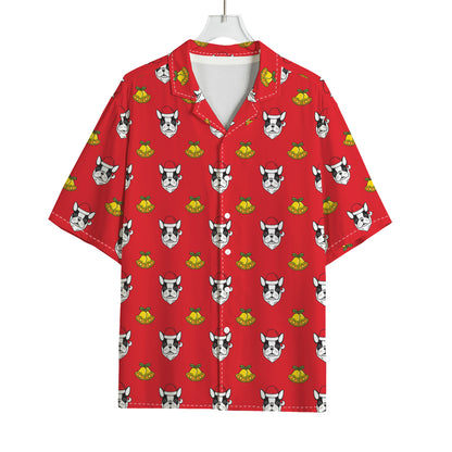 Christmas French Bulldog Santa Print Rayon Hawaiian Shirt