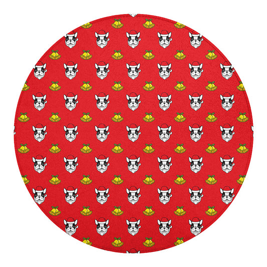 Christmas French Bulldog Santa Print Round Blanket