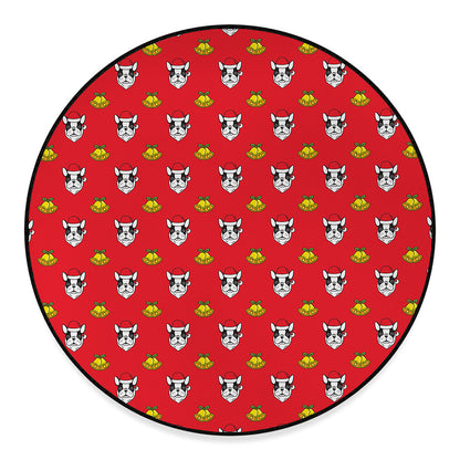 Christmas French Bulldog Santa Print Round Floor Mat