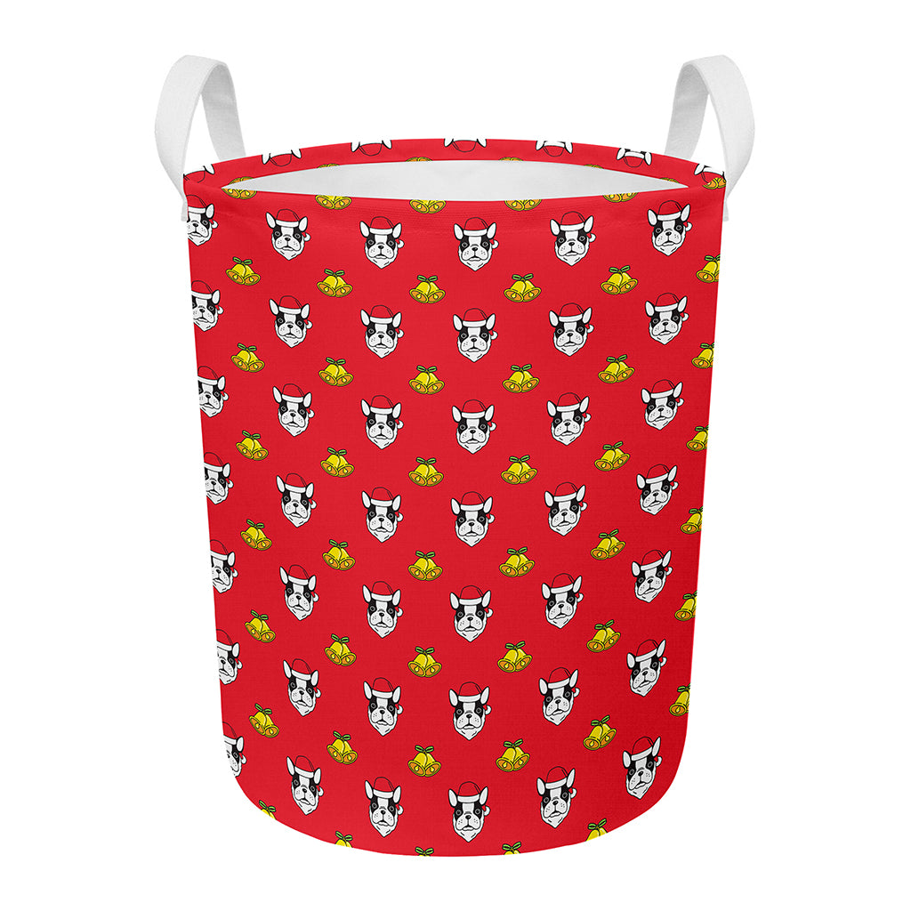 Christmas French Bulldog Santa Print Round Laundry Basket
