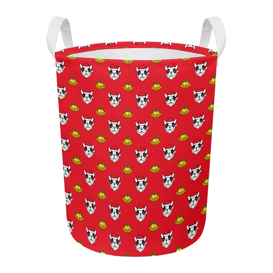 Christmas French Bulldog Santa Print Round Laundry Basket