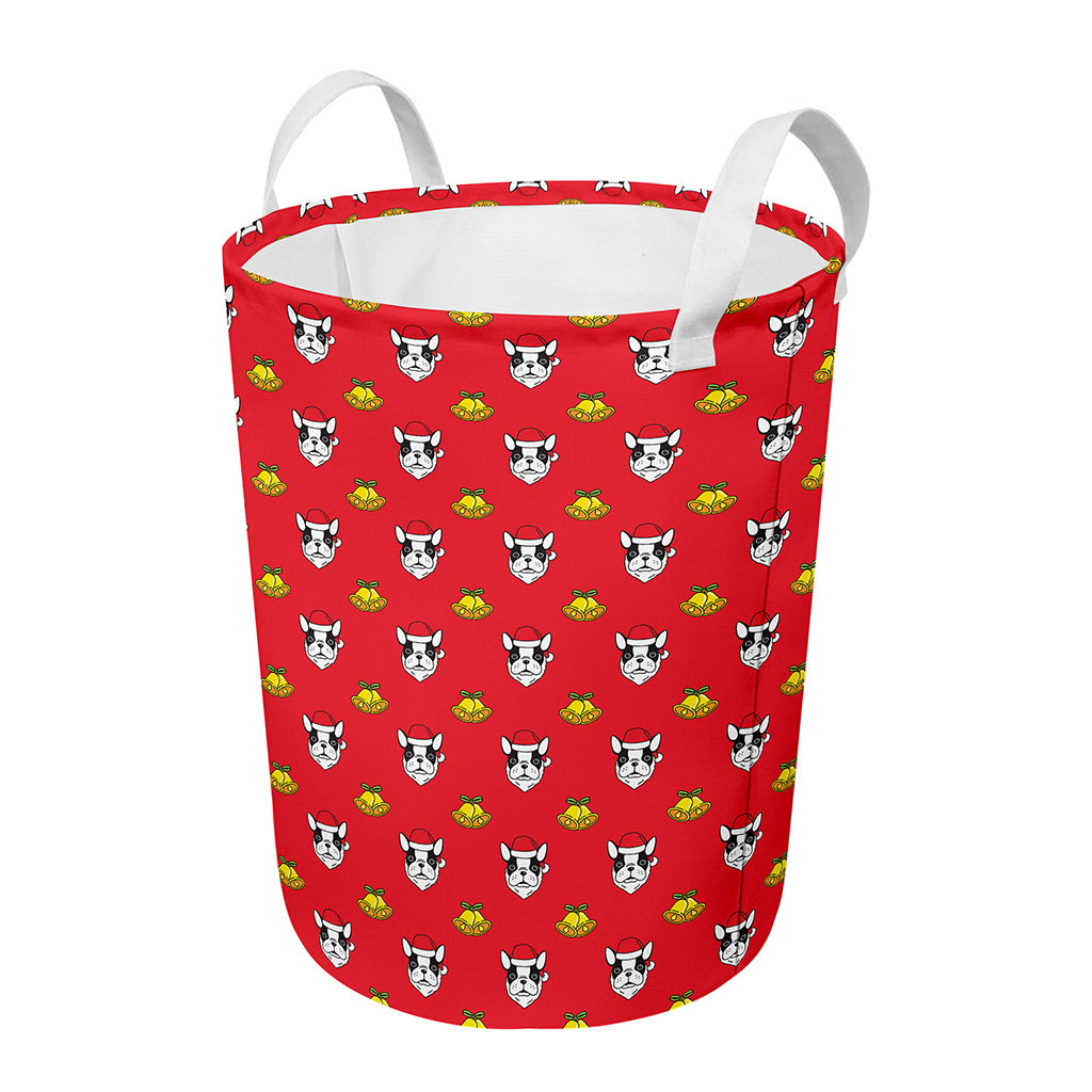 Christmas French Bulldog Santa Print Round Laundry Basket