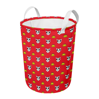 Christmas French Bulldog Santa Print Round Laundry Basket