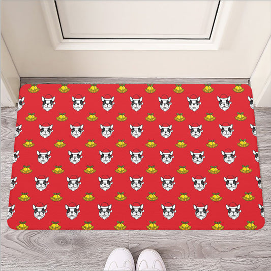 Christmas French Bulldog Santa Print Rubber Doormat