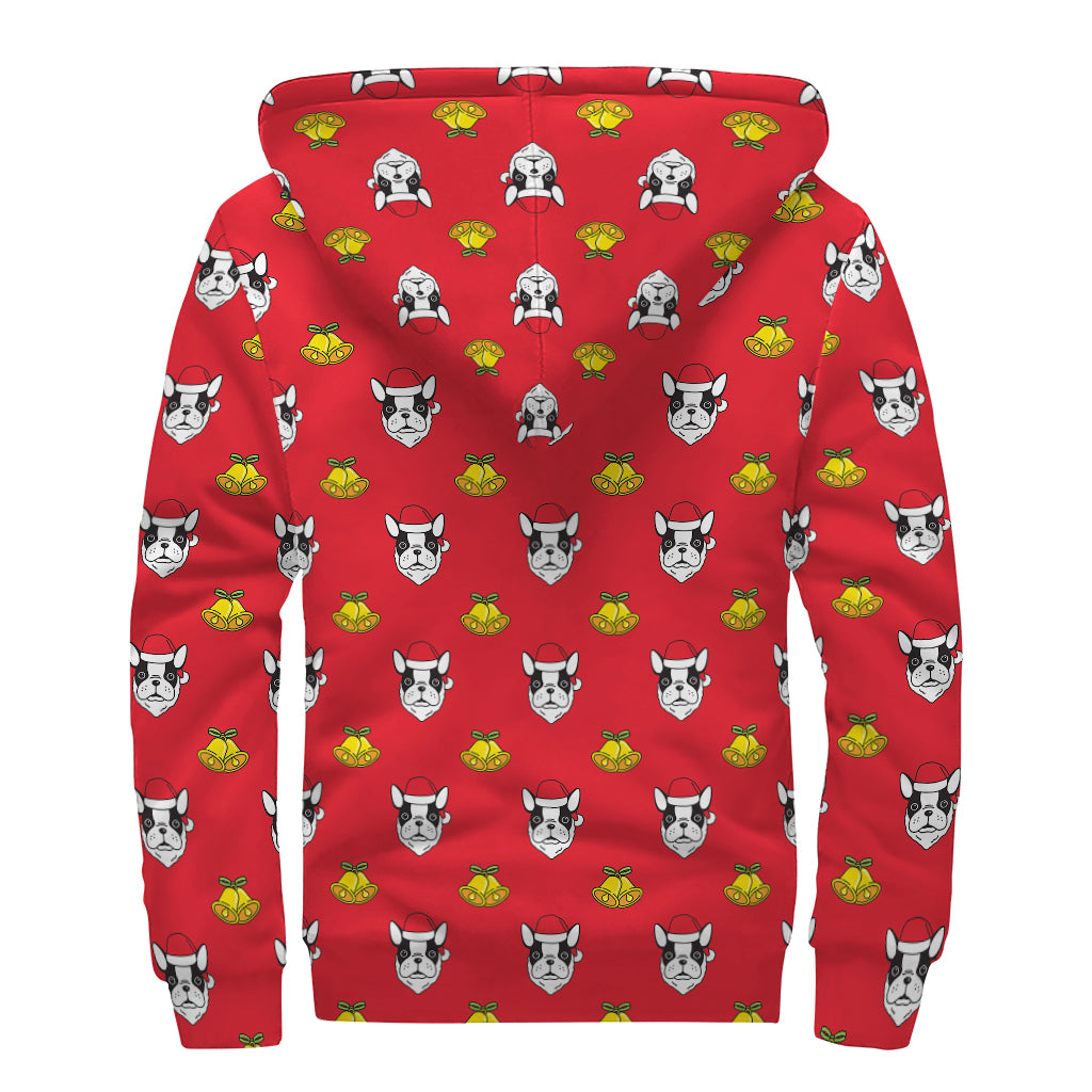 Christmas French Bulldog Santa Print Sherpa Lined Zip Up Hoodie