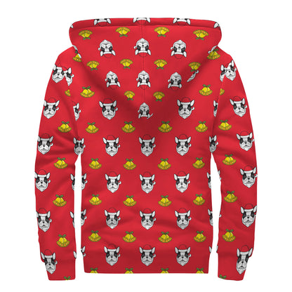 Christmas French Bulldog Santa Print Sherpa Lined Zip Up Hoodie