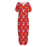 Christmas French Bulldog Santa Print Short Sleeve Long Nightdress