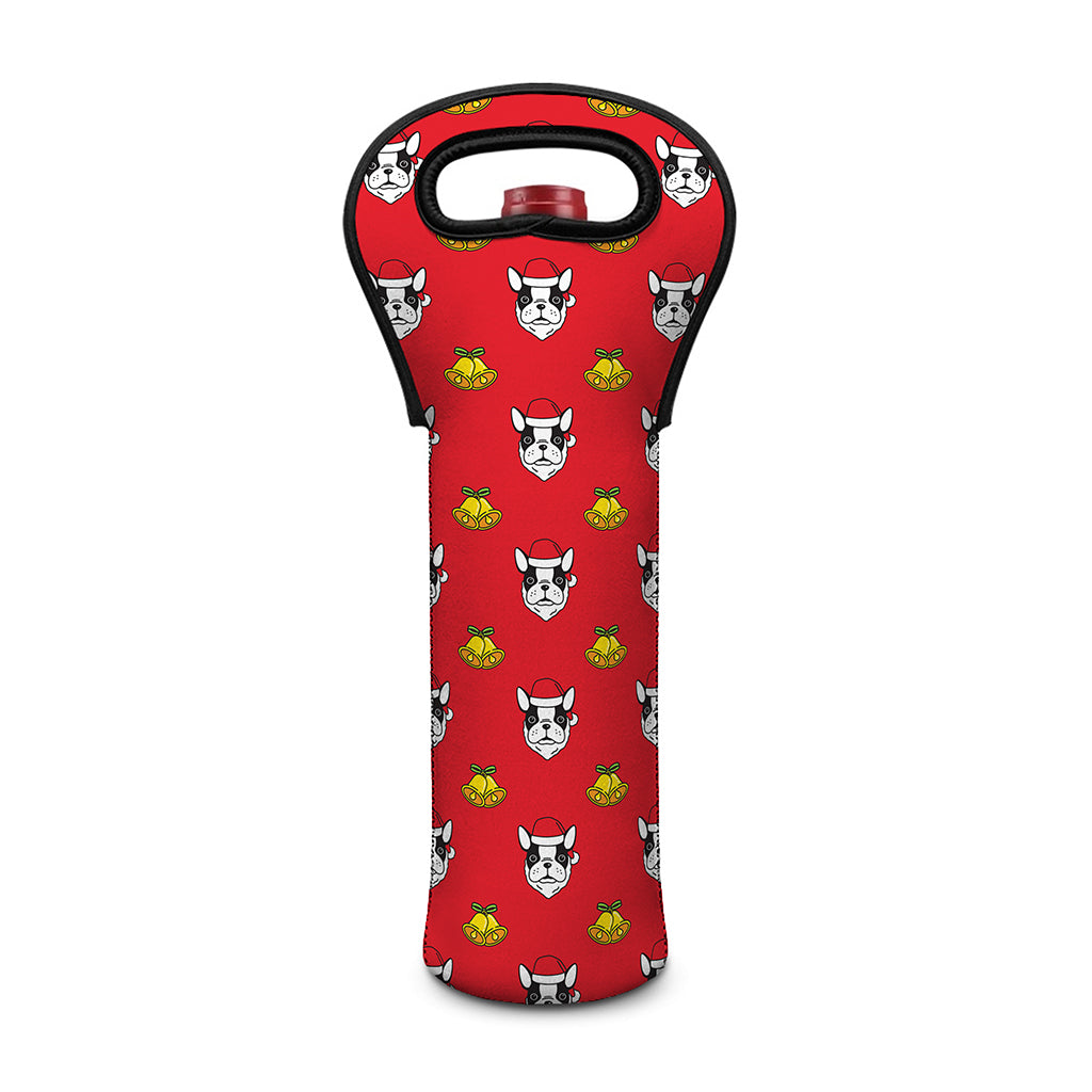 Christmas French Bulldog Santa Print Single Neoprene Wine Tote