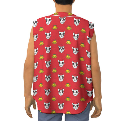 Christmas French Bulldog Santa Print Sleeveless Baseball Jersey