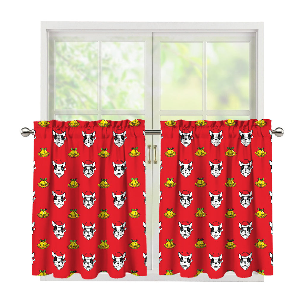 Christmas French Bulldog Santa Print Tier Curtains