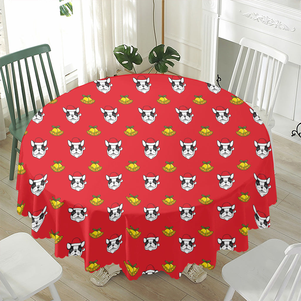 Christmas French Bulldog Santa Print Waterproof Round Tablecloth