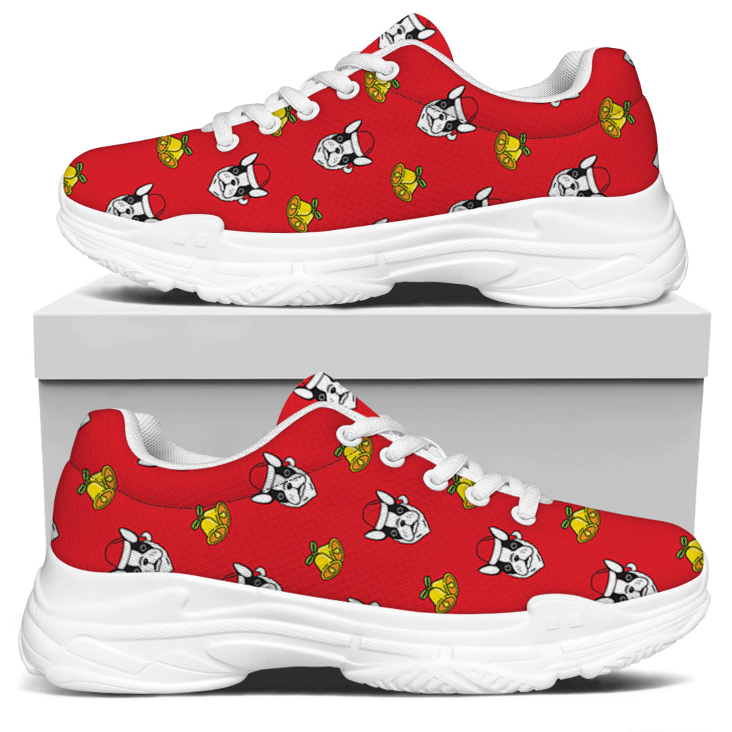 Christmas French Bulldog Santa Print White Chunky Shoes
