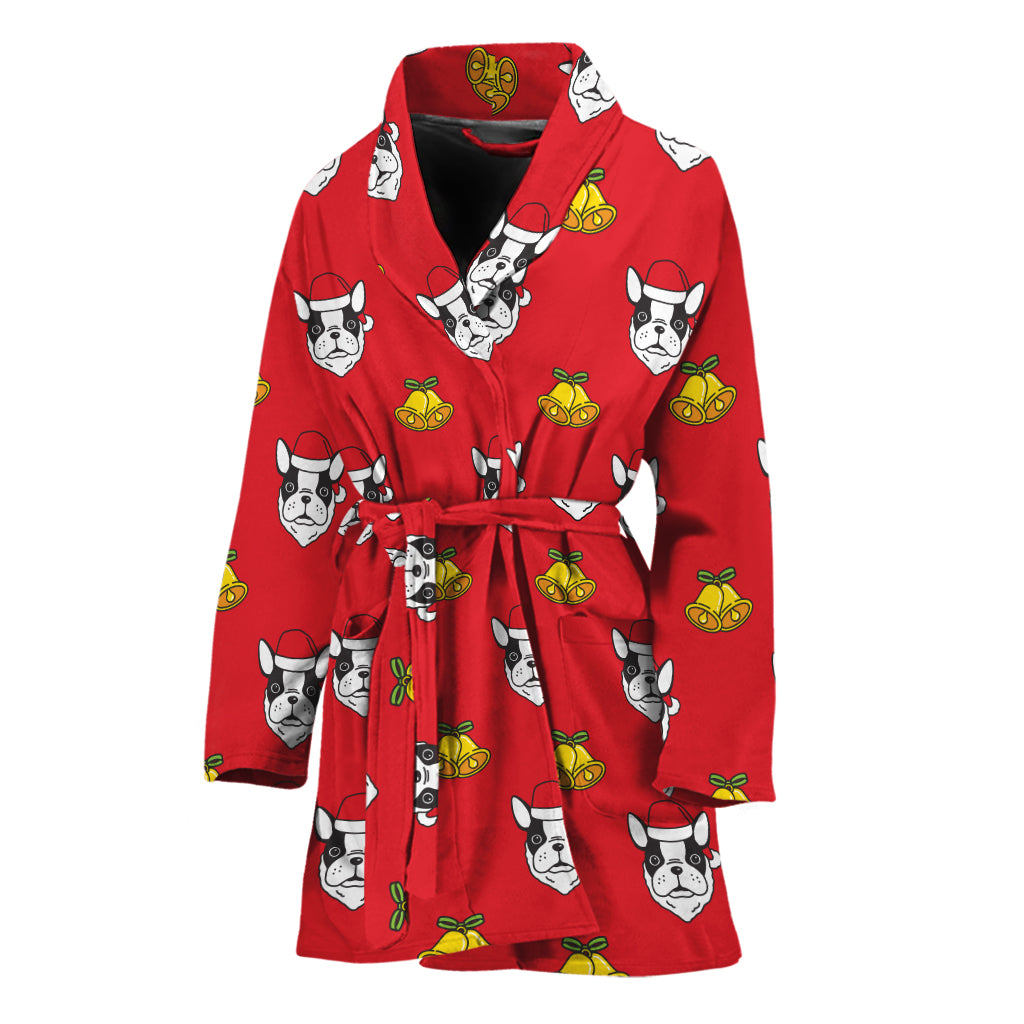 Christmas French Bulldog Santa Print Women's Bathrobe