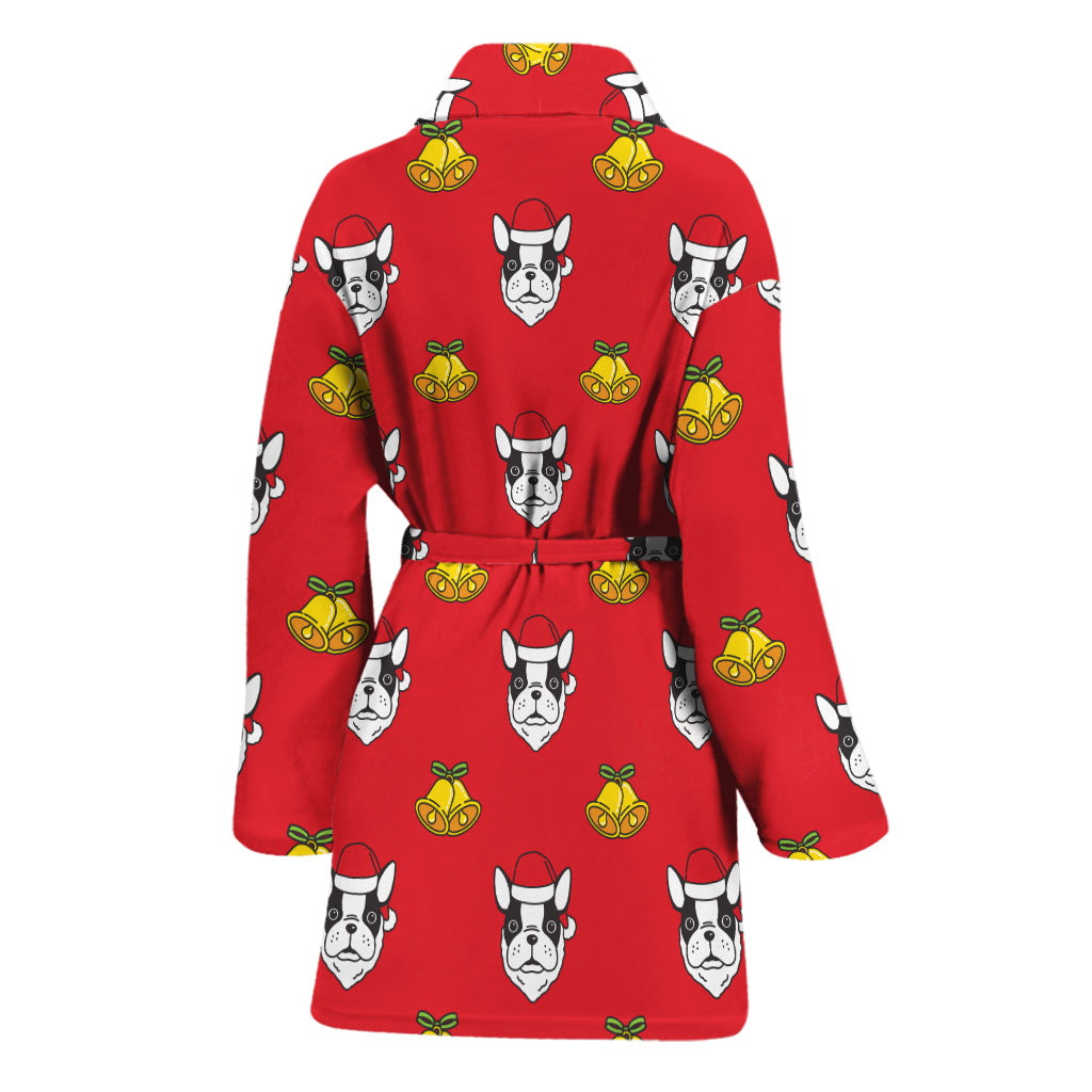 Christmas French Bulldog Santa Print Women's Bathrobe
