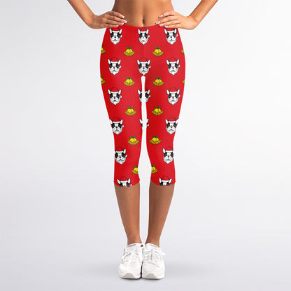 Christmas French Bulldog Santa Print Women's Capri Leggings