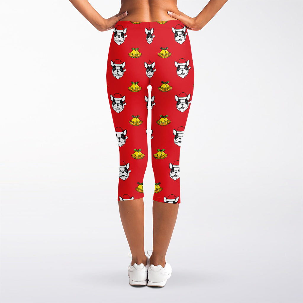 Christmas French Bulldog Santa Print Women's Capri Leggings
