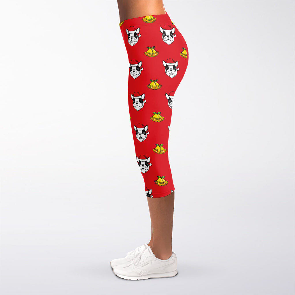 Christmas French Bulldog Santa Print Women's Capri Leggings