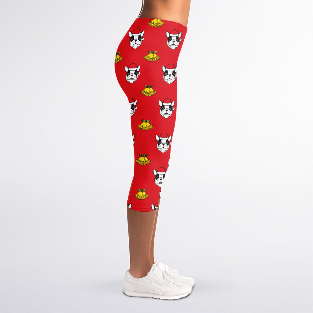 Christmas French Bulldog Santa Print Women's Capri Leggings