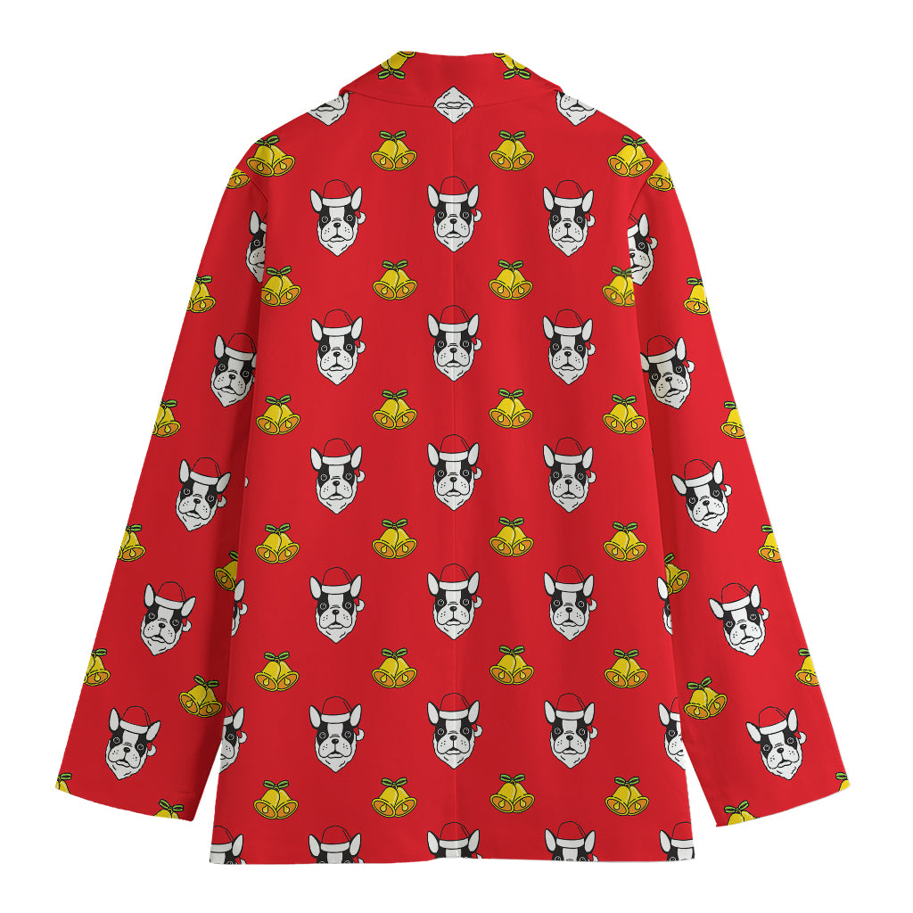 Christmas French Bulldog Santa Print Women's Cotton Blazer