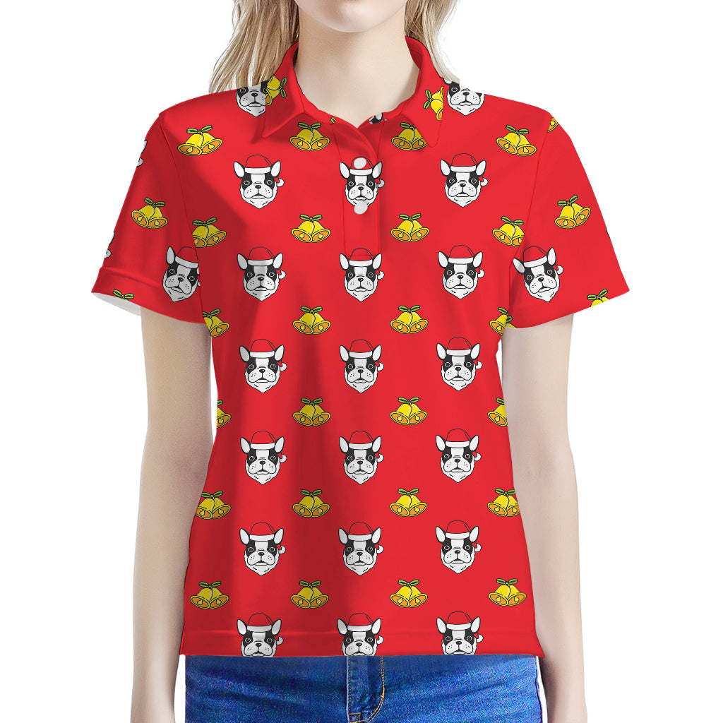 Christmas French Bulldog Santa Print Women's Polo Shirt