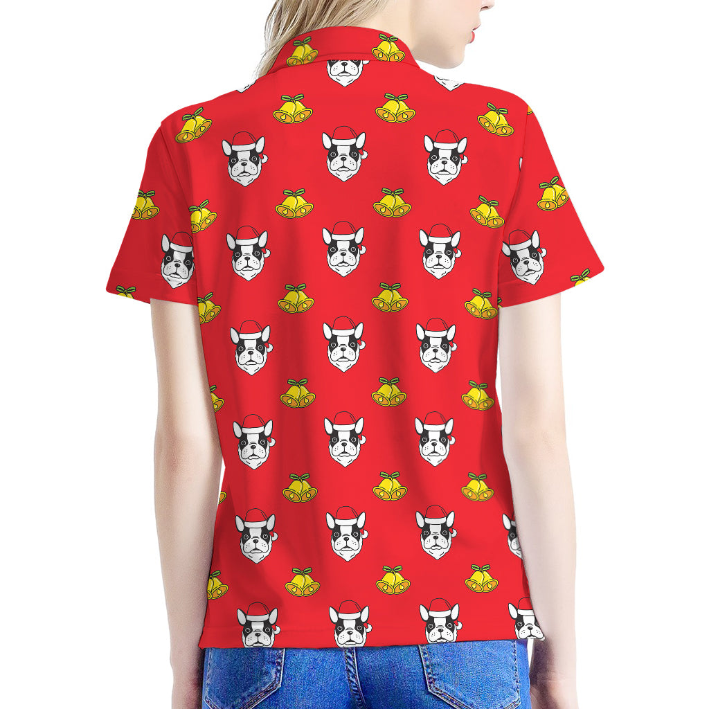 Christmas French Bulldog Santa Print Women's Polo Shirt