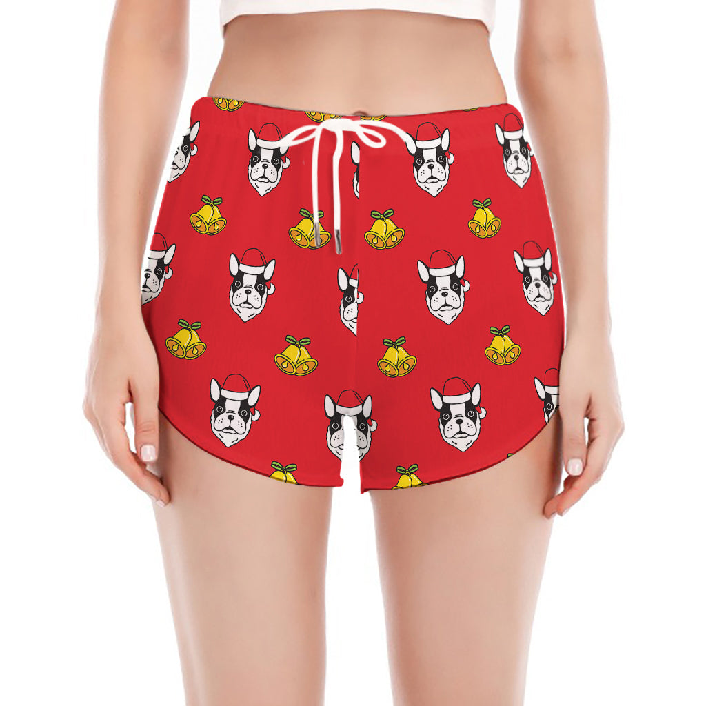 Christmas French Bulldog Santa Print Women's Split Running Shorts