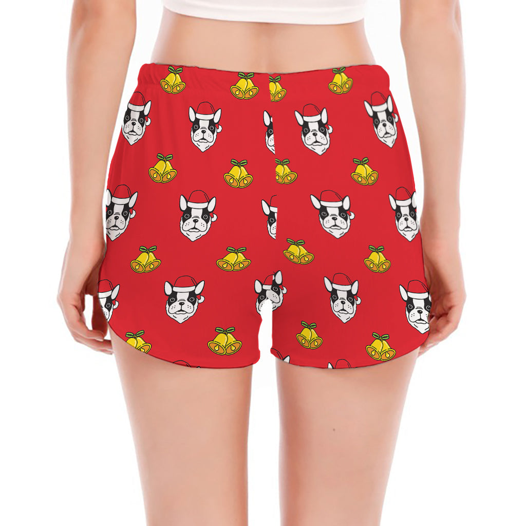 Christmas French Bulldog Santa Print Women's Split Running Shorts