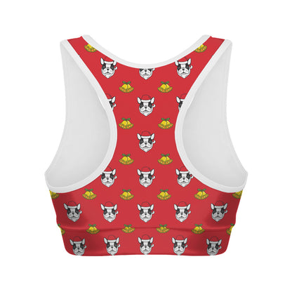 Christmas French Bulldog Santa Print Women's Sports Bra