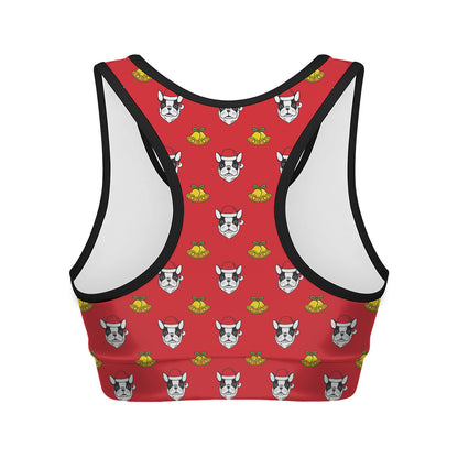 Christmas French Bulldog Santa Print Women's Sports Bra