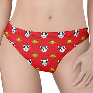 Christmas French Bulldog Santa Print Women's Thong