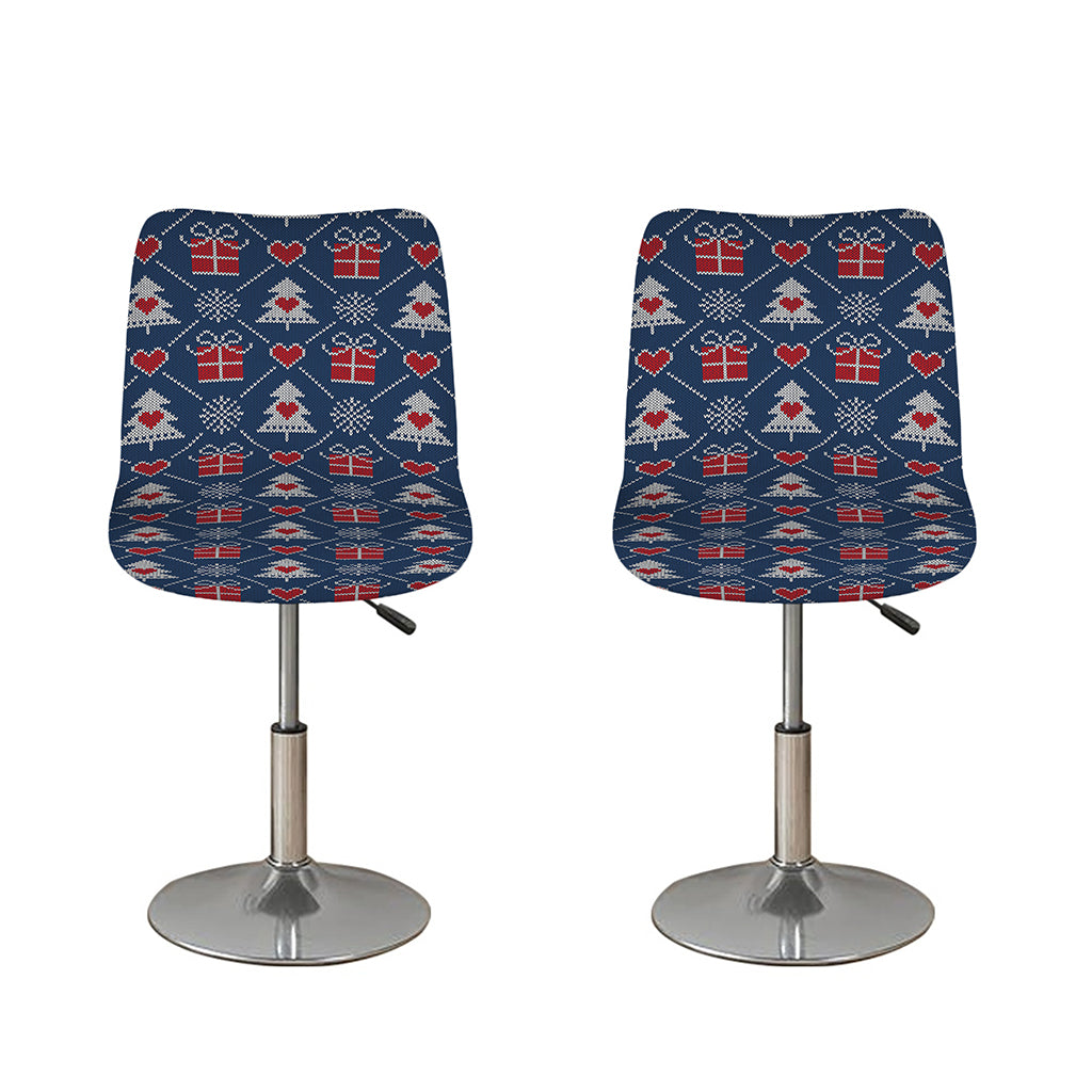 Christmas Gift Knitted Pattern Print Bar Stool Covers