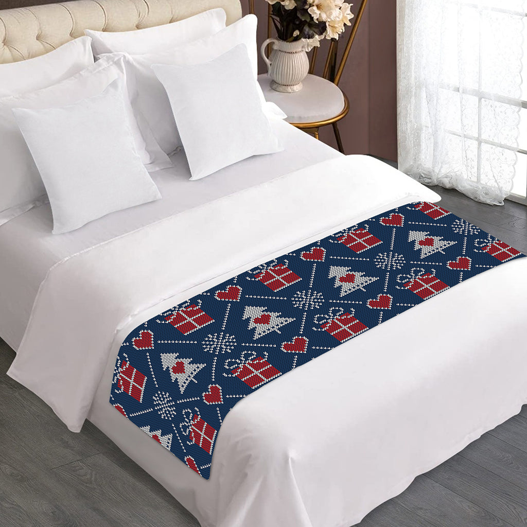 Christmas Gift Knitted Pattern Print Bed Runner
