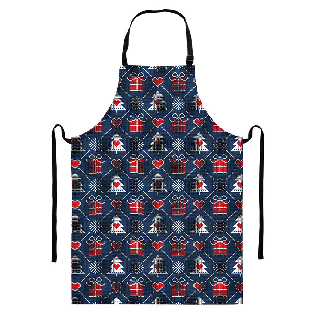 Christmas Gift Knitted Pattern Print Bib Apron With Pocket