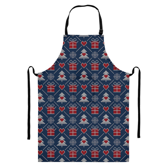 Christmas Gift Knitted Pattern Print Bib Apron With Pocket