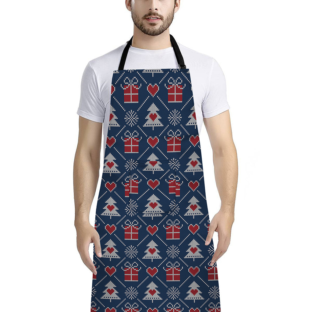 Christmas Gift Knitted Pattern Print Bib Apron With Pocket