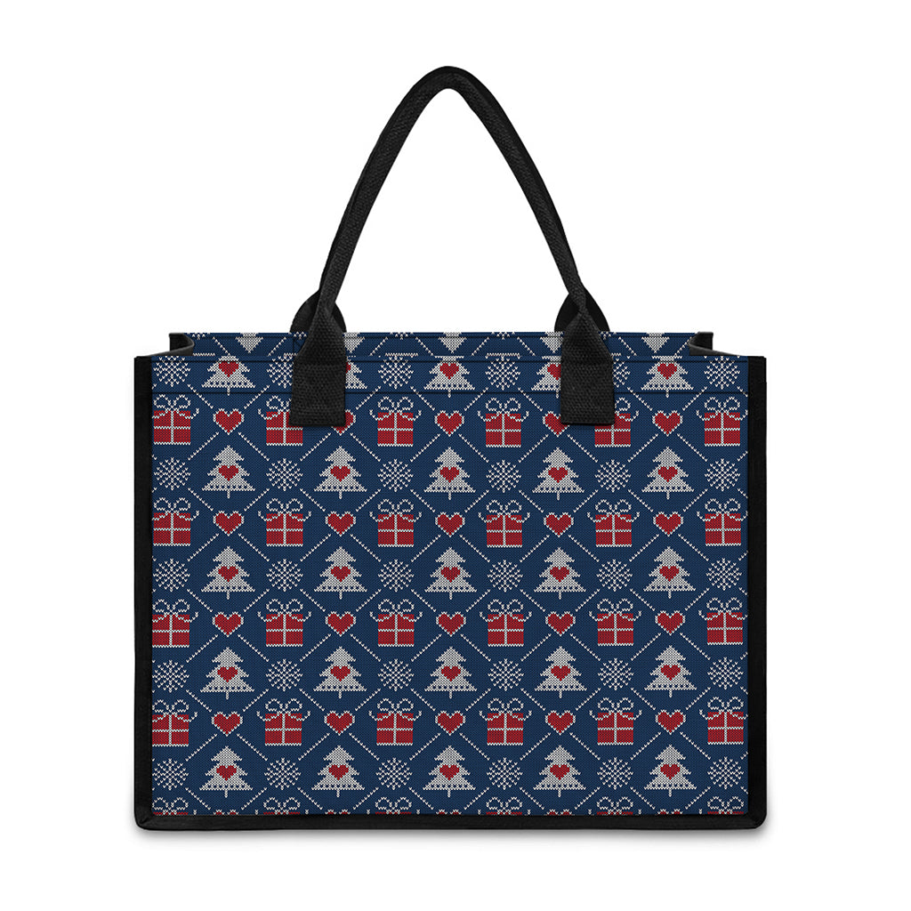 Christmas Gift Knitted Pattern Print Canvas Tote Bag