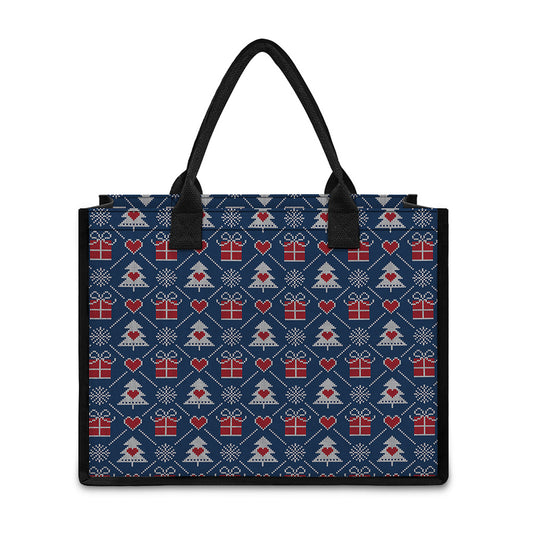 Christmas Gift Knitted Pattern Print Canvas Tote Bag