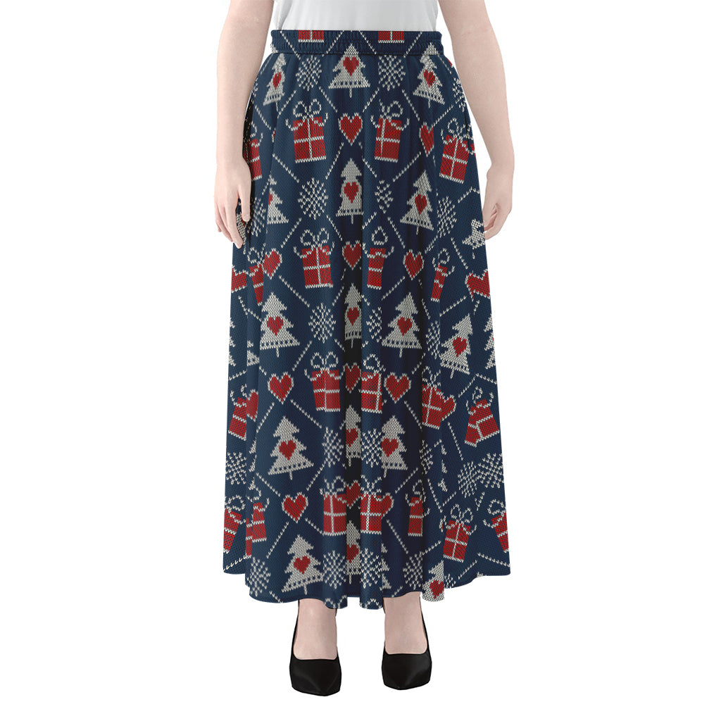 Christmas Gift Knitted Pattern Print Chiffon Maxi Skirt