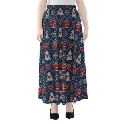 Christmas Gift Knitted Pattern Print Chiffon Maxi Skirt
