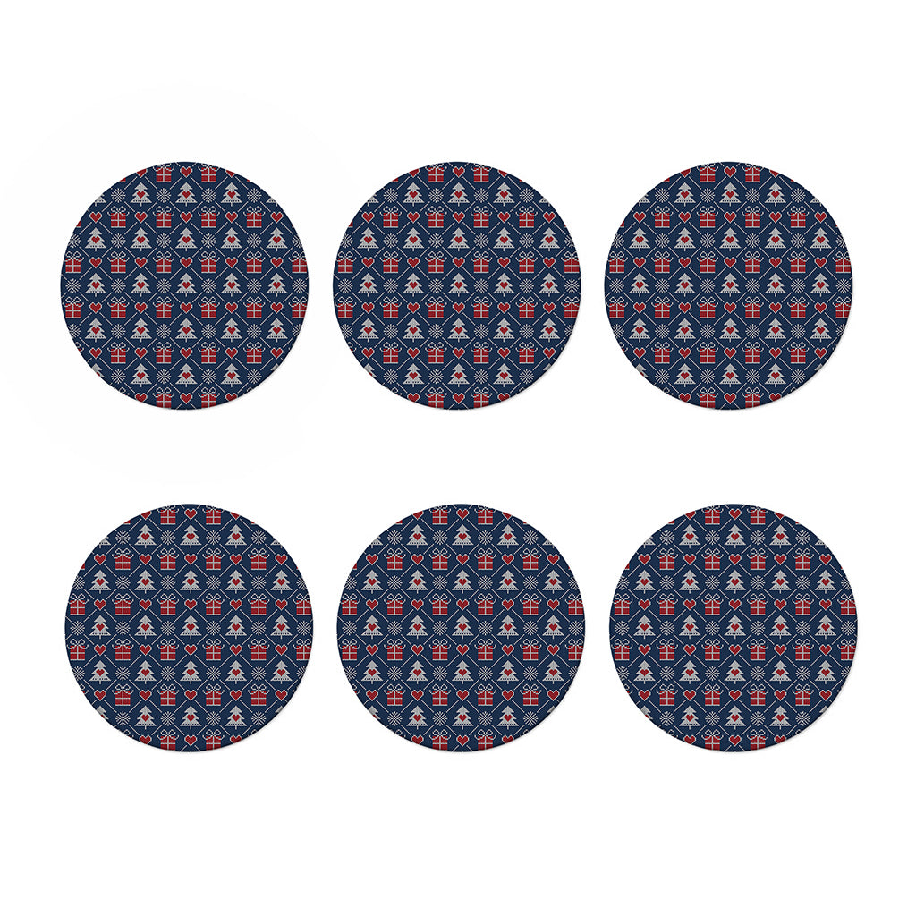 Christmas Gift Knitted Pattern Print Coaster Set