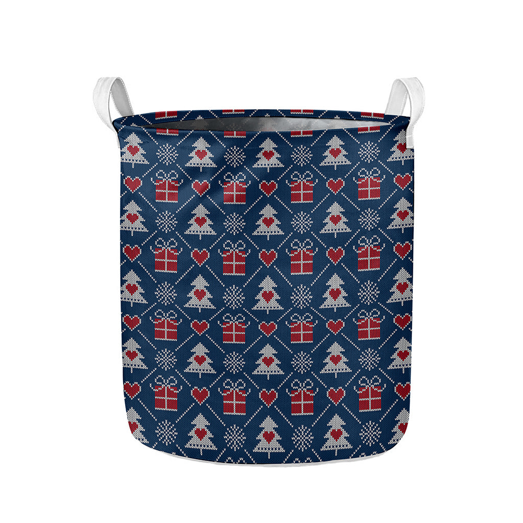 Christmas Gift Knitted Pattern Print Collapsible Laundry Basket