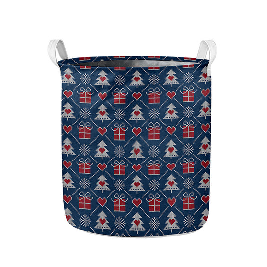 Christmas Gift Knitted Pattern Print Collapsible Laundry Basket