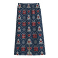 Christmas Gift Knitted Pattern Print Cotton Front Slit Maxi Skirt