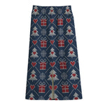 Christmas Gift Knitted Pattern Print Cotton Front Slit Maxi Skirt