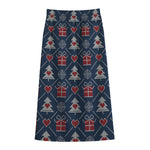 Christmas Gift Knitted Pattern Print Cotton Front Slit Maxi Skirt